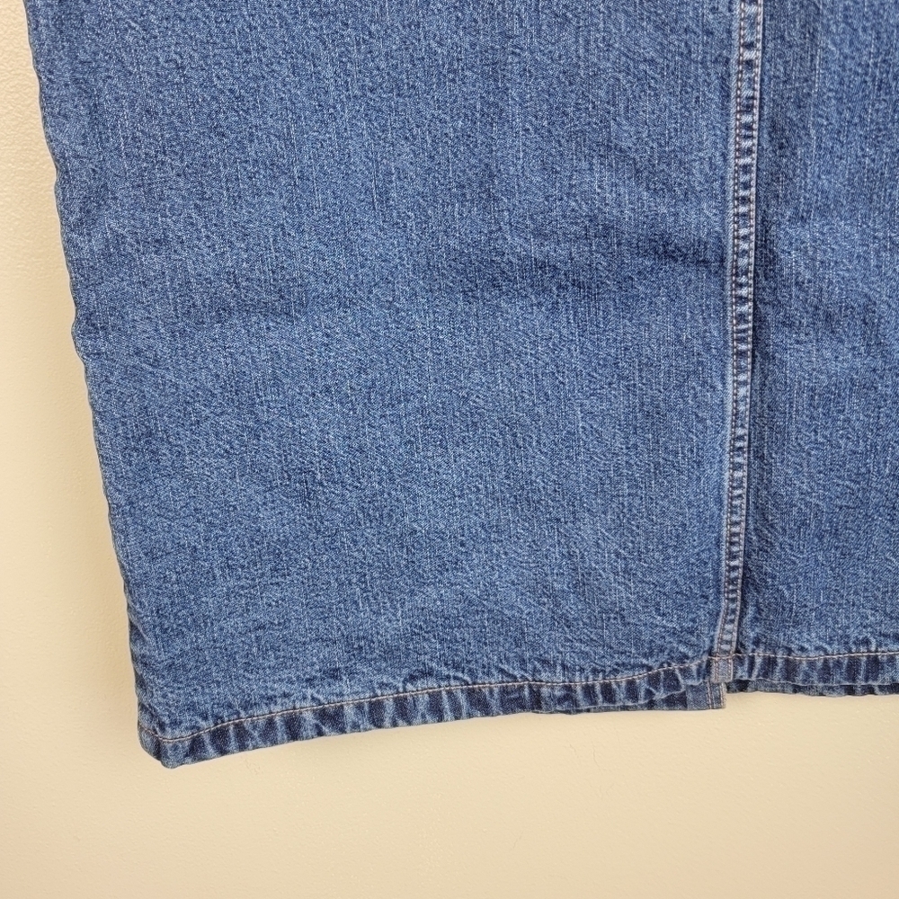 Eddie Bauer Vintage Flannel Lined Jean Skirt Long Denim Button Down Plaid Y2K - Picture 13 of 14